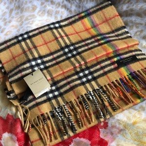 Authentic Burberry 100% Cashmere Rainbow Scarf
